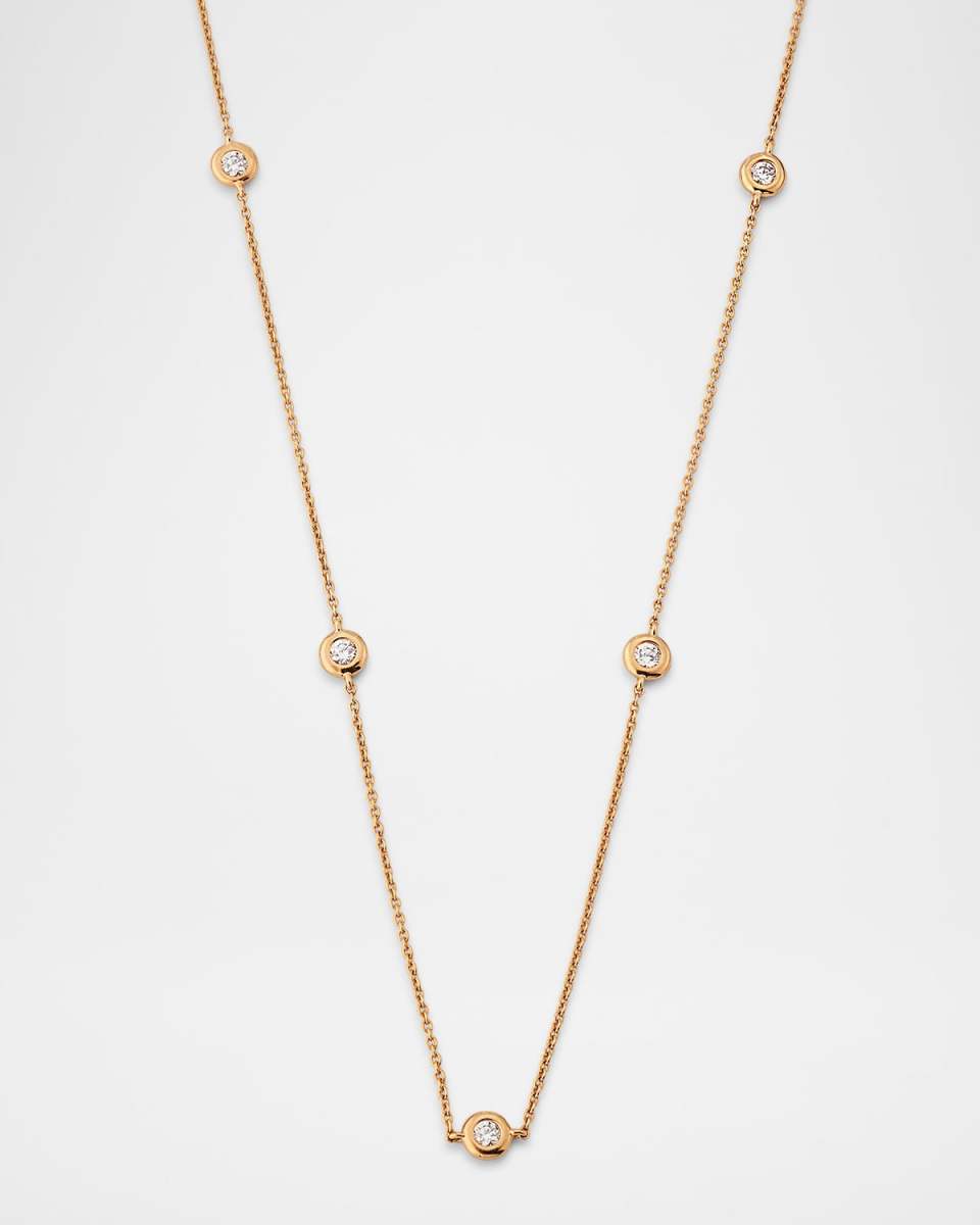 18K Rose Gold 5 Diamond Dot Necklace, 0.2tcw